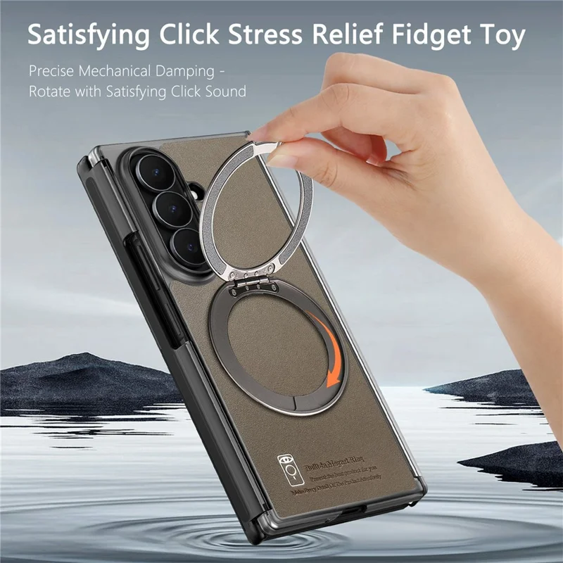 For Samsung Galaxy Z TriFold 5G Magnetic Phone Case with 360 Degree Rotating Ring Holder Dual-Axis Shockproof Protection - Dark Brown