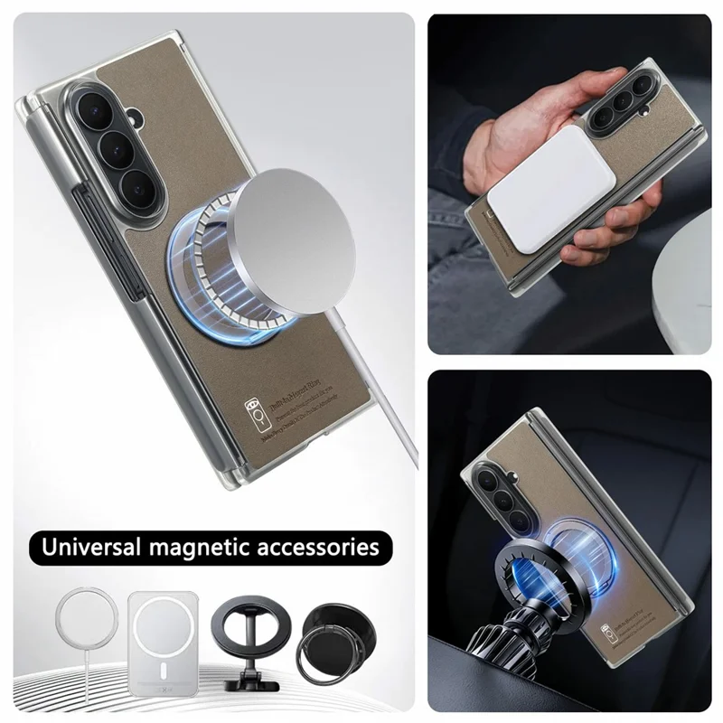 For Samsung Galaxy Z TriFold 5G Magnetic Phone Case with 360 Degree Rotating Ring Holder Dual-Axis Shockproof Protection - Dark Brown