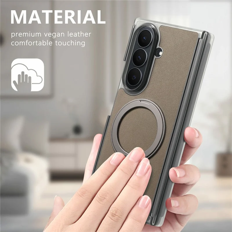 For Samsung Galaxy Z TriFold 5G Magnetic Phone Case with 360 Degree Rotating Ring Holder Dual-Axis Shockproof Protection - Dark Brown