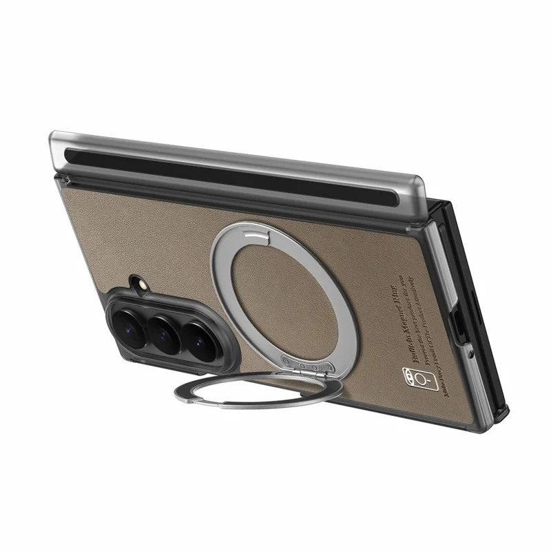 For Samsung Galaxy Z TriFold 5G Magnetic Phone Case with 360 Degree Rotating Ring Holder Dual-Axis Shockproof Protection - Dark Brown