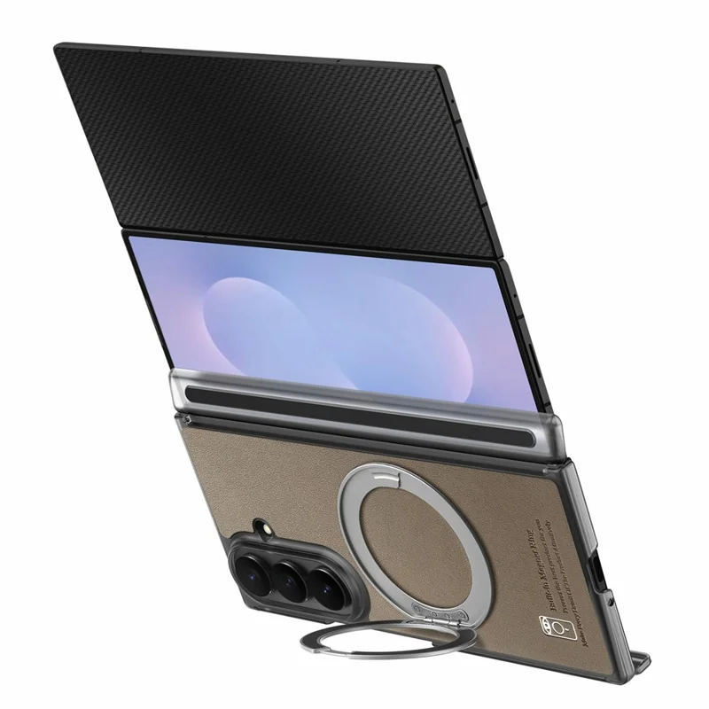 For Samsung Galaxy Z TriFold 5G Magnetic Phone Case with 360 Degree Rotating Ring Holder Dual-Axis Shockproof Protection - Dark Brown