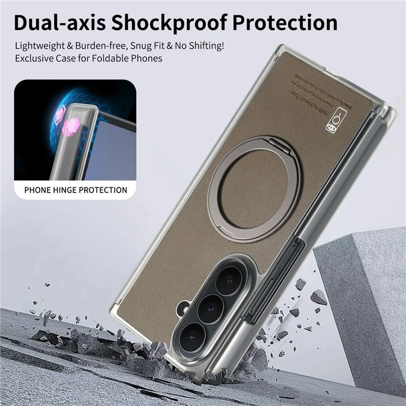 For Samsung Galaxy Z TriFold 5G Magnetic Phone Case with 360 Degree Rotating Ring Holder Dual-Axis Shockproof Protection - Dark Brown