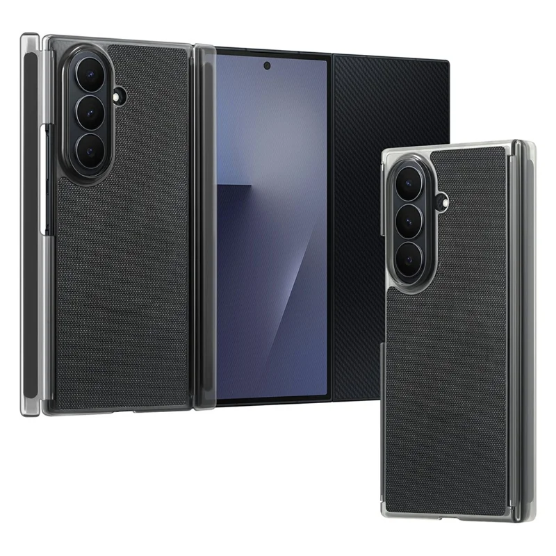 For Samsung Galaxy Z TriFold 5G Magnetic Phone Case Grid Texture PU Leather Cover with Dual Mid Axis Protection - Black