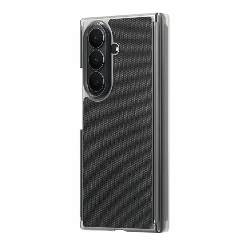 For Samsung Galaxy Z TriFold 5G Magnetic Phone Case Grid Texture PU Leather Cover with Dual Mid Axis Protection - Black