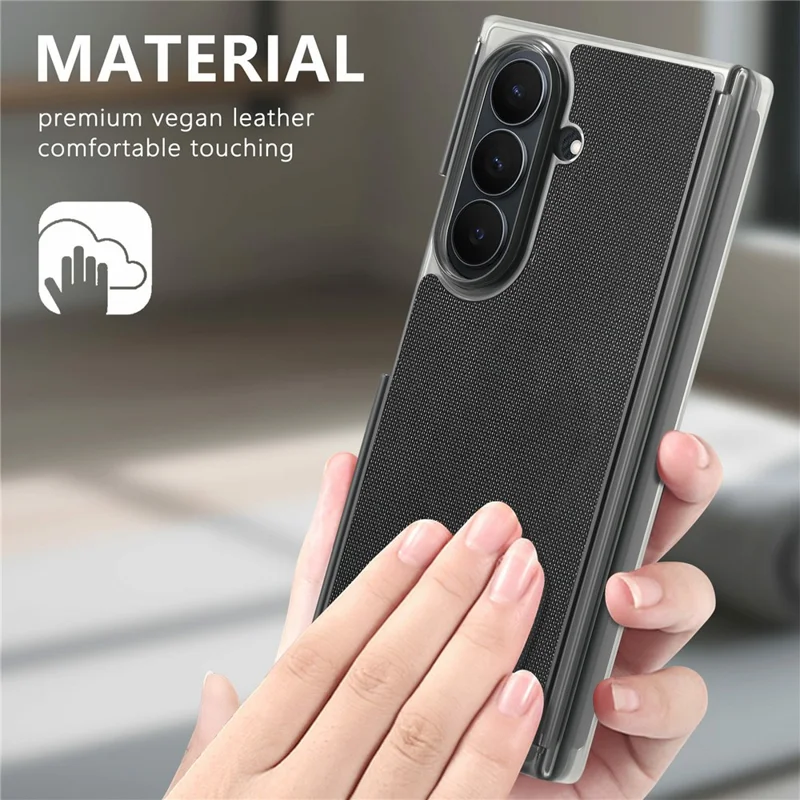 For Samsung Galaxy Z TriFold 5G Magnetic Phone Case Grid Texture PU Leather Cover with Dual Mid Axis Protection - Black