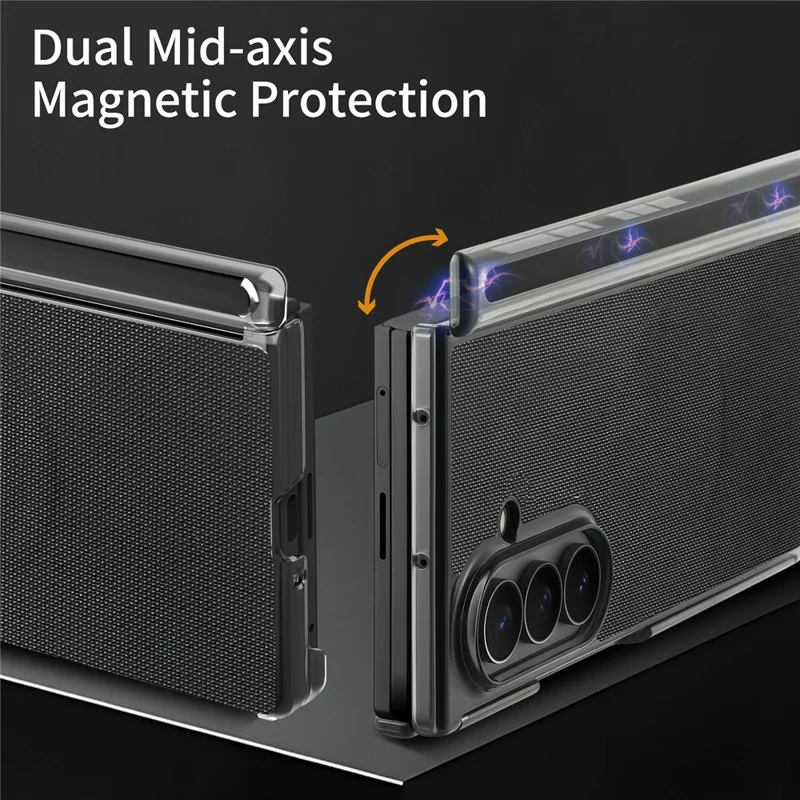 For Samsung Galaxy Z TriFold 5G Magnetic Phone Case Grid Texture PU Leather Cover with Dual Mid Axis Protection - Black