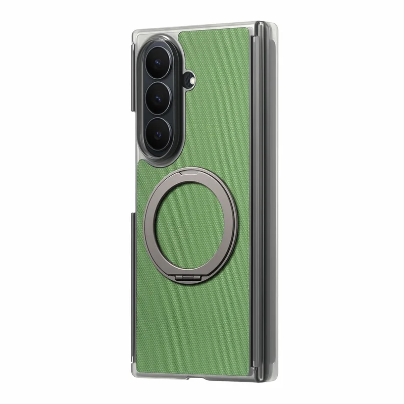 For Samsung Galaxy Z TriFold 5G Magnetic Phone Case Fine Grid Texture Leather Cover with 360 Rotating Ring Holder - Green
