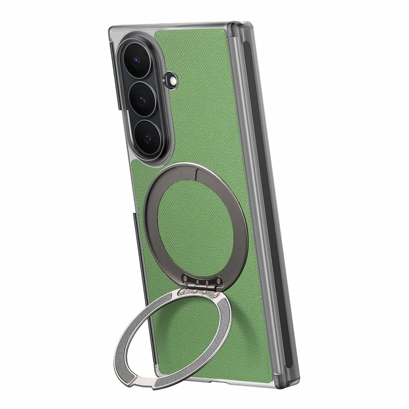 For Samsung Galaxy Z TriFold 5G Magnetic Phone Case Fine Grid Texture Leather Cover with 360 Rotating Ring Holder - Green