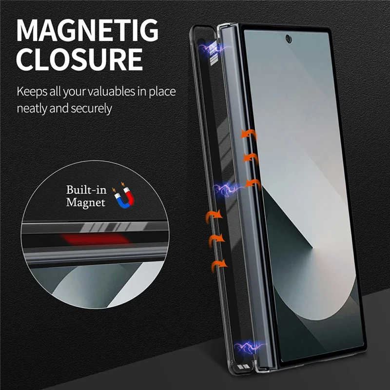 For Samsung Galaxy Z TriFold 5G Magnetic Phone Case Dual Axis Cloth Texture Leather Cover with 360° Rotating Ring Kickstand - Black