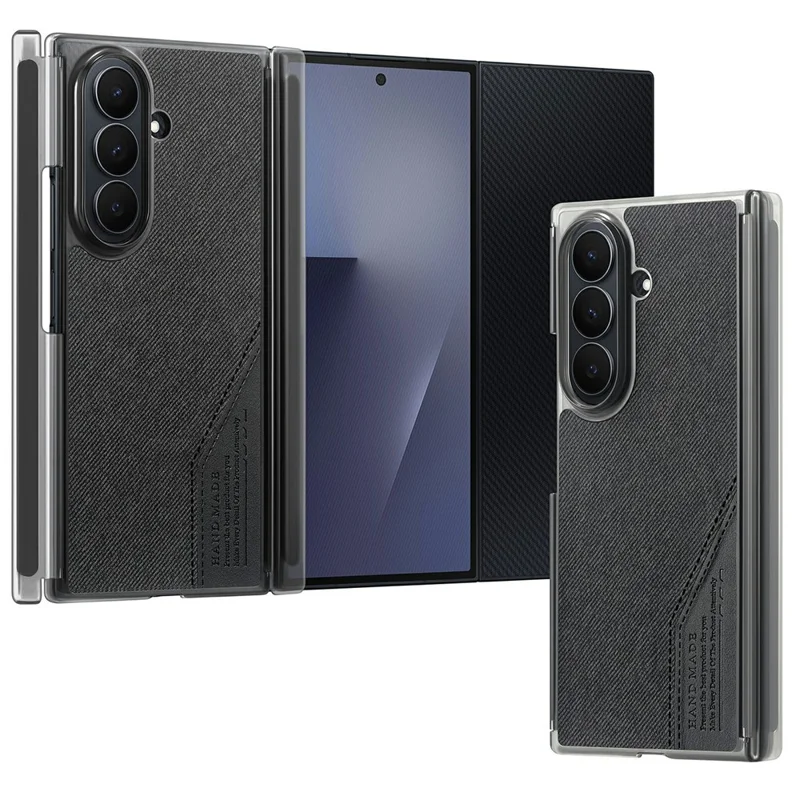 For Samsung Galaxy Z TriFold 5G Magnetic Phone Case Splicing Cloth Texture Leather Cover Dual Mid-axis Protection - Black