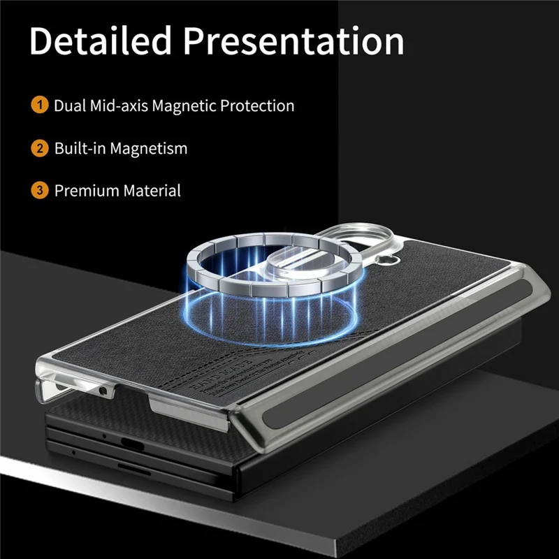 For Samsung Galaxy Z TriFold 5G Magnetic Phone Case Splicing Cloth Texture Leather Cover Dual Mid-axis Protection - Black