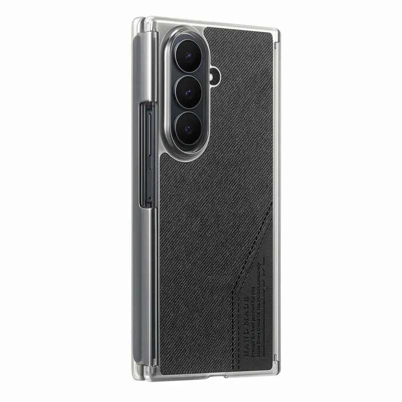 For Samsung Galaxy Z TriFold 5G Magnetic Phone Case Splicing Cloth Texture Leather Cover Dual Mid-axis Protection - Black