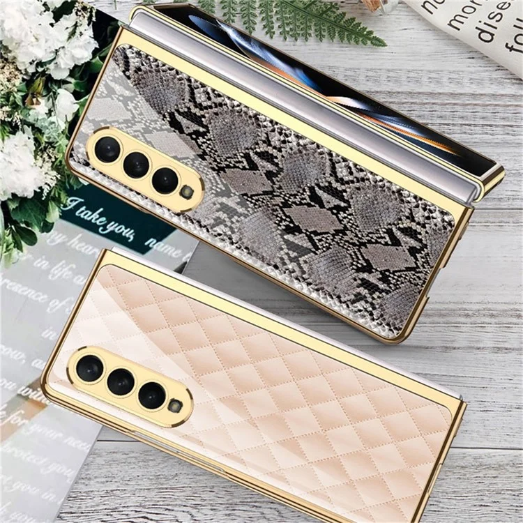 GKK For Samsung Galaxy Z Fold4 5G Tempered Glass Folding Phone Case Electroplated  Pattern Printing Hard PC Shockproof Back Cover - Contrast Color 01