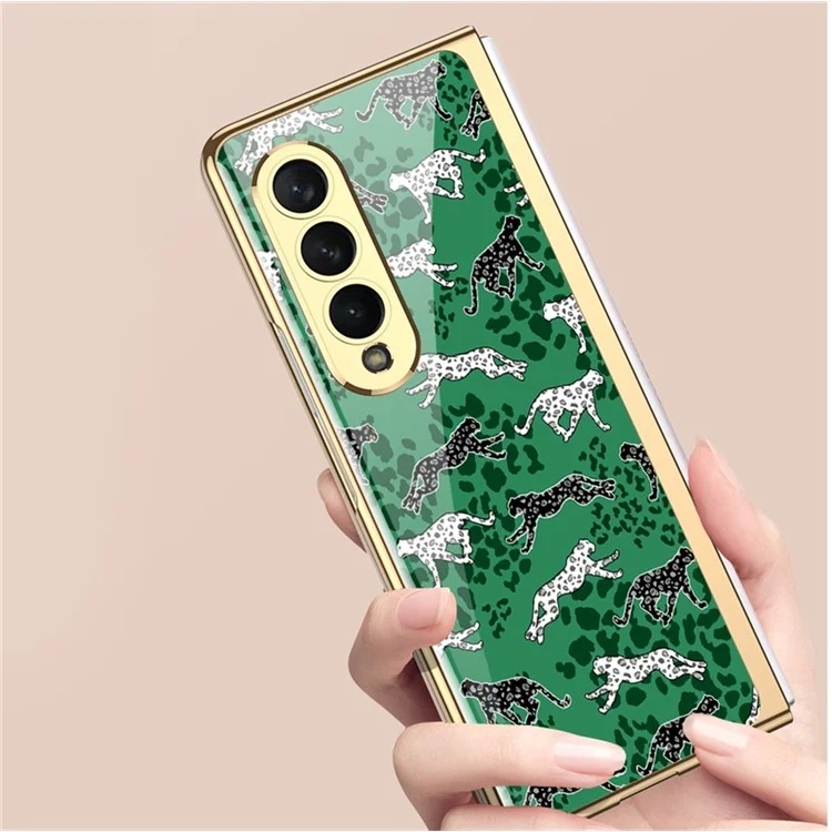 GKK For Samsung Galaxy Z Fold4 5G Tempered Glass Folding Phone Case Electroplated  Pattern Printing Hard PC Shockproof Back Cover - Contrast Color 01