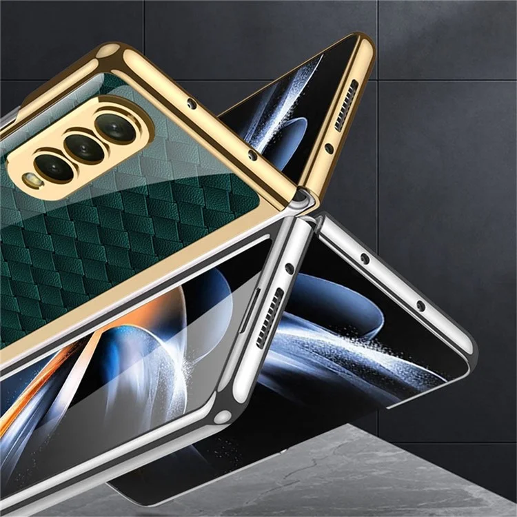 GKK For Samsung Galaxy Z Fold4 5G Tempered Glass Folding Phone Case Electroplated  Pattern Printing Hard PC Shockproof Back Cover - Contrast Color 01