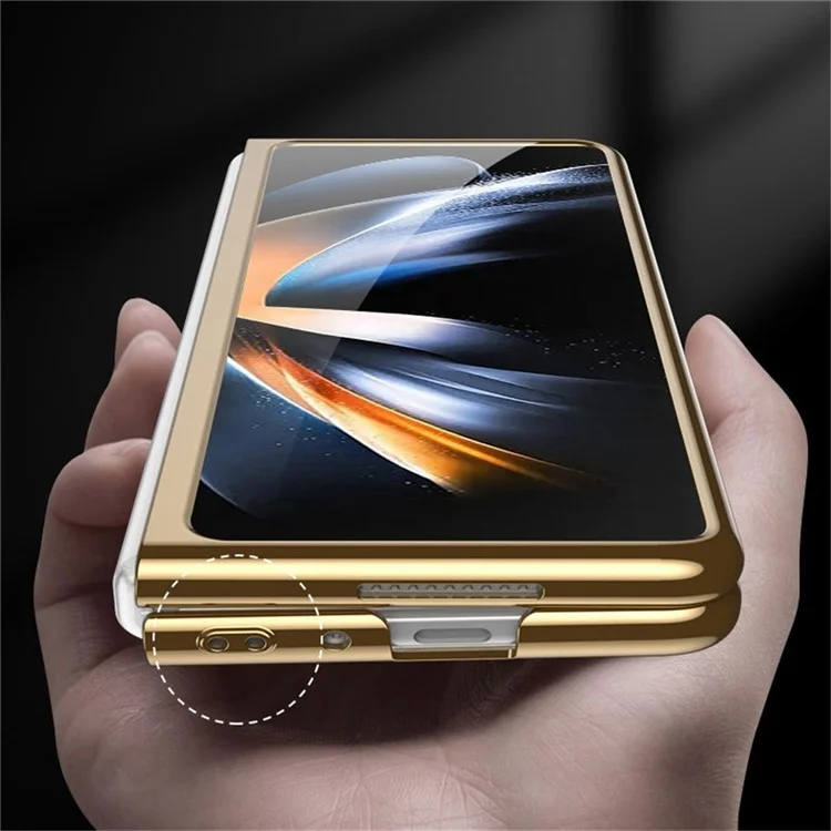 GKK For Samsung Galaxy Z Fold4 5G Tempered Glass Folding Phone Case Electroplated  Pattern Printing Hard PC Shockproof Back Cover - Contrast Color 01