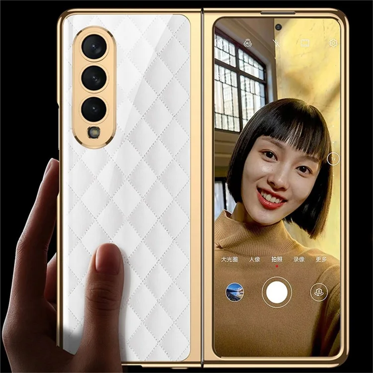 GKK For Samsung Galaxy Z Fold4 5G Tempered Glass Folding Phone Case Electroplated  Pattern Printing Hard PC Shockproof Back Cover - Contrast Color 01