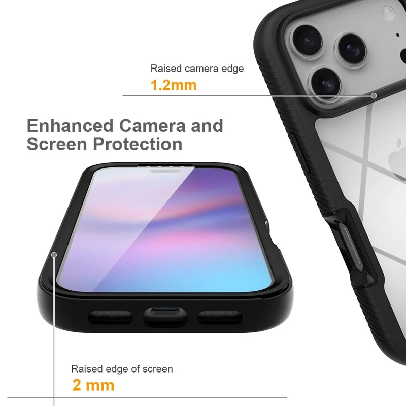 Kauf in Großmengen für iPhone 17 Pro Hülle PC + TPU, transparente Handy-Rückseite mit PET-Bildschirmschutz – Schwarz