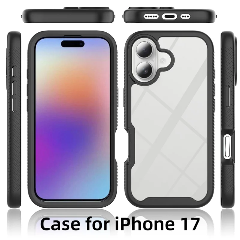 Bulk Purchasing For iPhone 17 Case PC + TPU Clear Phone Back Cover with PET Screen Protector - Black