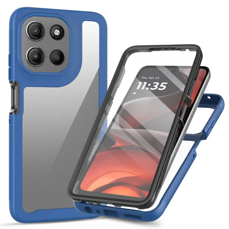 Compra al por mayor de carcasa para Motorola Moto G86 5G, funda trasera transparente de PC + TPU con protector de pantalla PET - Azul