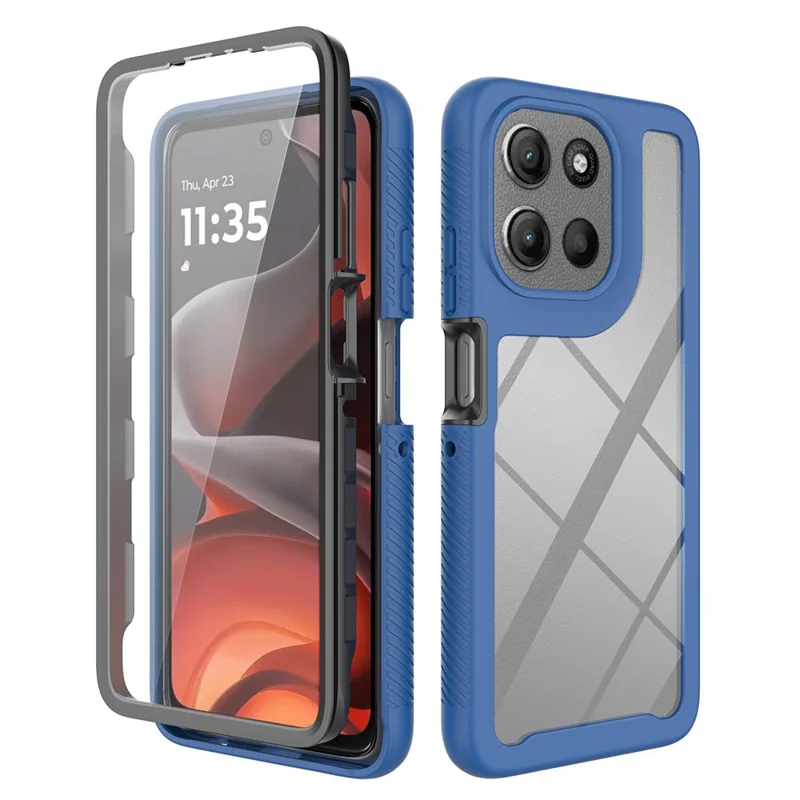 Compra al por mayor de carcasa para Motorola Moto G86 5G, funda trasera transparente de PC + TPU con protector de pantalla PET - Azul