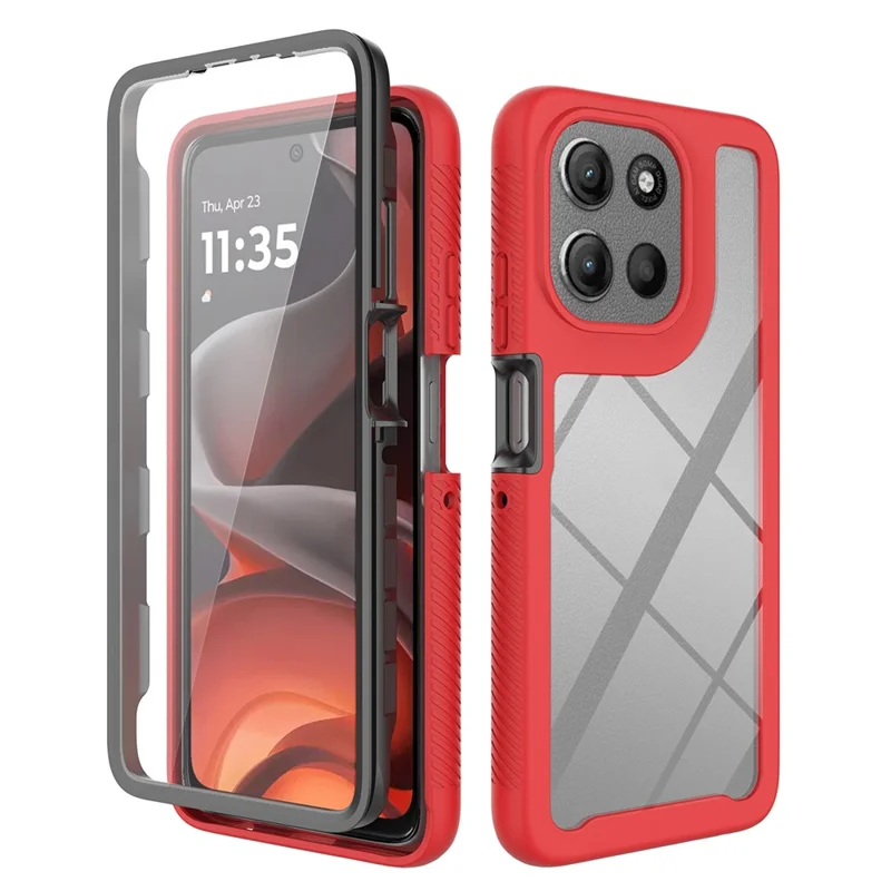 Compra al por mayor de carcasa para Motorola Moto G86 5G, funda trasera transparente de PC + TPU con protector de pantalla PET - Rojo