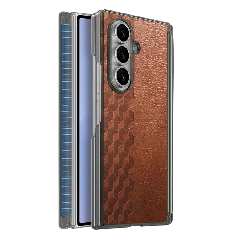 Für Samsung Galaxy Z Fold7 5G Hülle Magnetische Doppelmittellager-Schutz PU-Leder TPU PC Faltbare Handyhülle - Braun