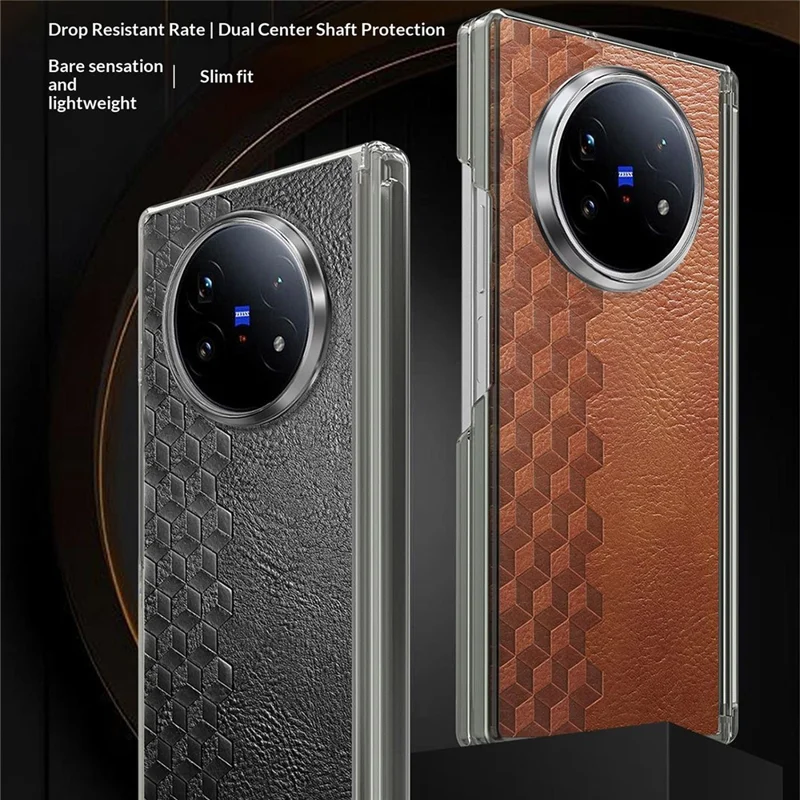 Für vivo X Fold5 5G Hülle Magnetische Doppelmittellager-Schutz PU-Leder TPU PC Faltbare Handyhülle - Braun