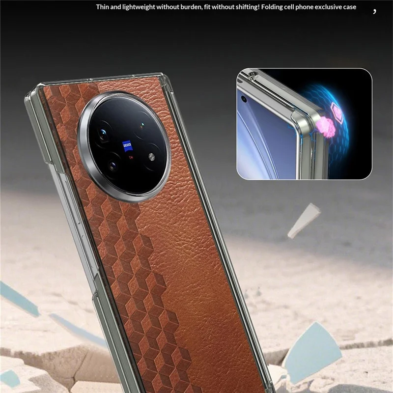 Für vivo X Fold5 5G Hülle Magnetische Doppelmittellager-Schutz PU-Leder TPU PC Faltbare Handyhülle - Braun