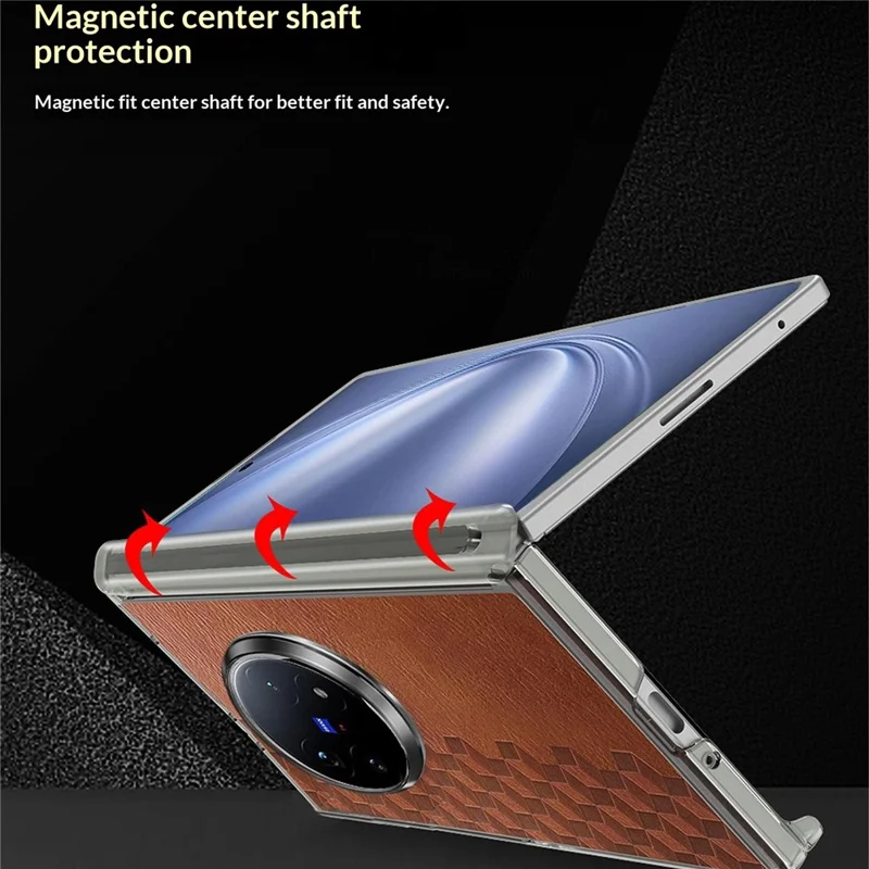 Für vivo X Fold5 5G Hülle Magnetische Doppelmittellager-Schutz PU-Leder TPU PC Faltbare Handyhülle - Braun