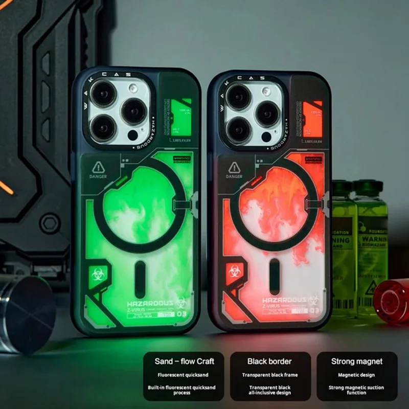 WAKCAS Coque magnétique pour iPhone 15 Pro Max, housse TPU fluide fluorescente compatible MagSafe - Vert