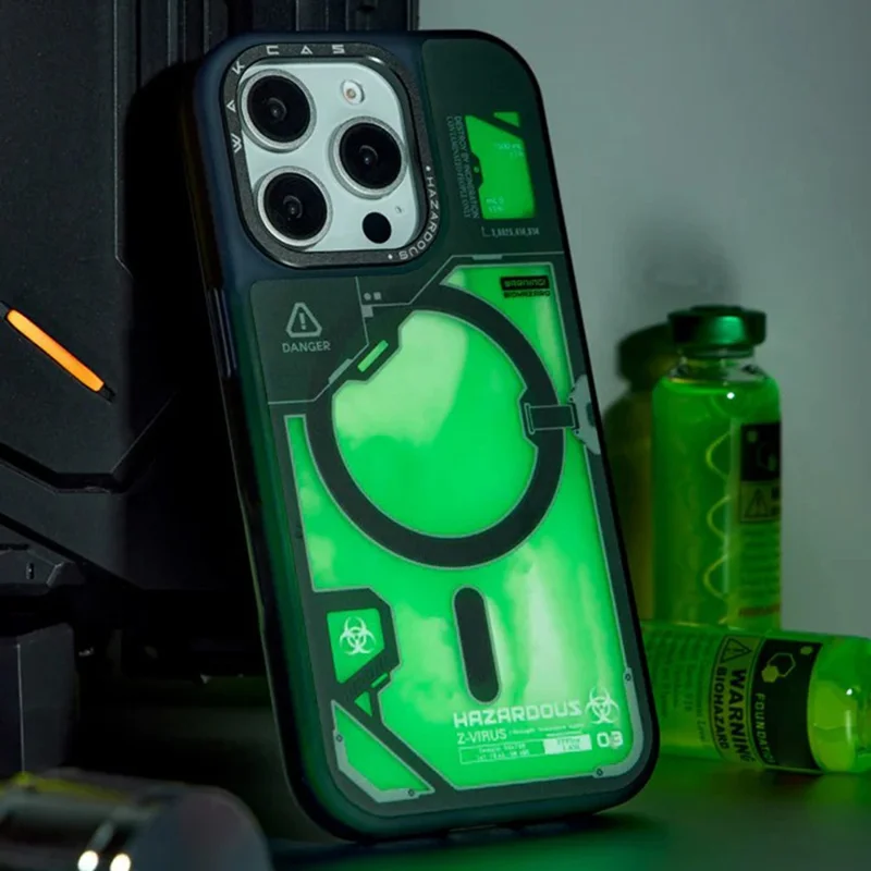 WAKCAS Coque magnétique pour iPhone 15 Pro Max, housse TPU fluide fluorescente compatible MagSafe - Vert