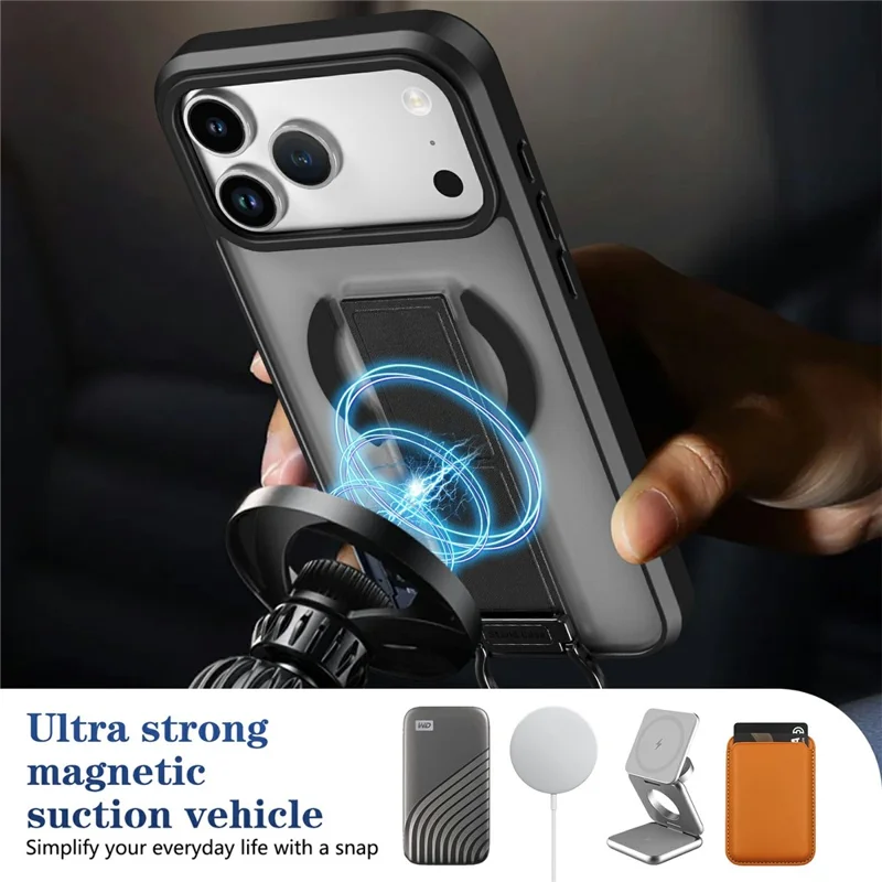 For iPhone 17 Pro Max Magnetic Case with Folding Kickstand  /  Ring Holder TPU + PC Phone Back Cover - Black