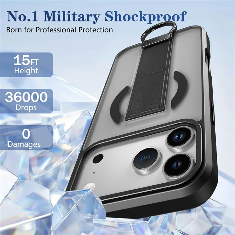 For iPhone 17 Pro Max Magnetic Case with Folding Kickstand  /  Ring Holder TPU + PC Phone Back Cover - Black