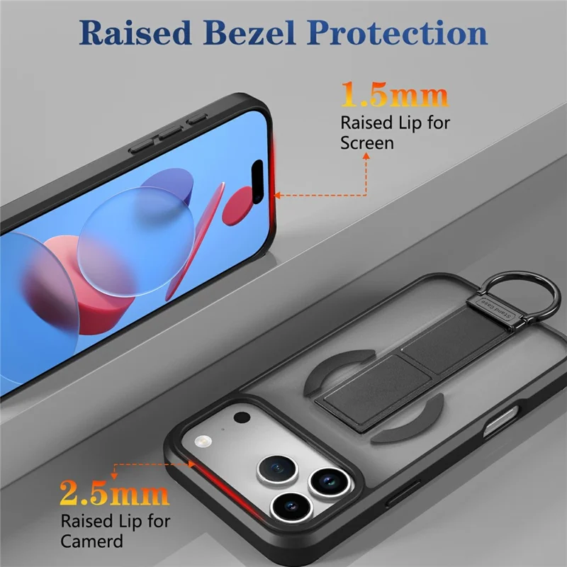 For iPhone 17 Pro Max Magnetic Case with Folding Kickstand  /  Ring Holder TPU + PC Phone Back Cover - Black