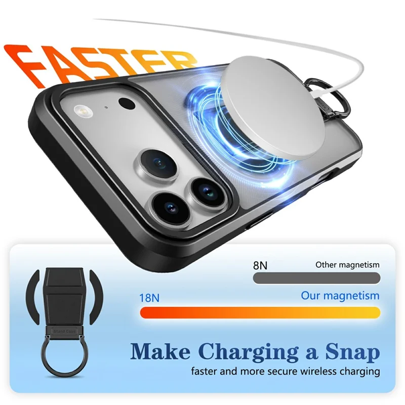 For iPhone 17 Pro Max Magnetic Case with Folding Kickstand  /  Ring Holder TPU + PC Phone Back Cover - Black