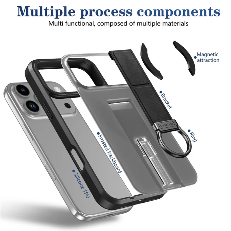 For iPhone 17 Pro Max Magnetic Case with Folding Kickstand  /  Ring Holder TPU + PC Phone Back Cover - Black