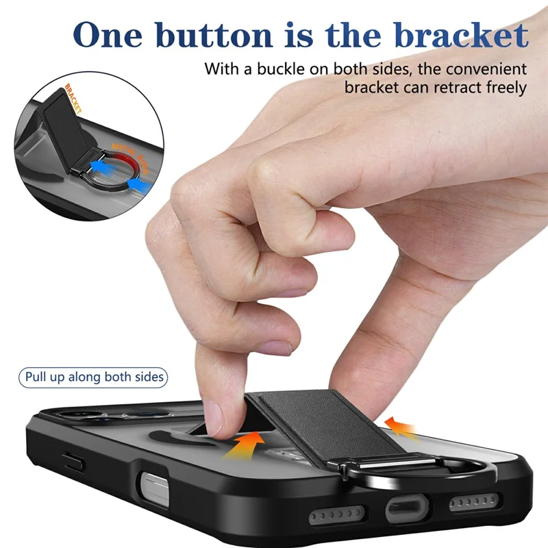 For iPhone 17 Pro Max Magnetic Case with Folding Kickstand  /  Ring Holder TPU + PC Phone Back Cover - Black