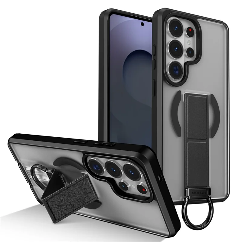 For Samsung Galaxy S25 Ultra Magnetic Case with Folding Kickstand  /  Ring Holder TPU + PC Phone Back Cover - Black