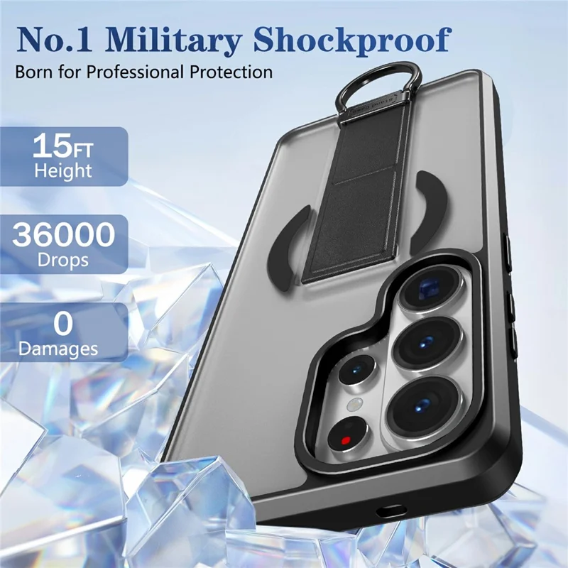 For Samsung Galaxy S25 Ultra Magnetic Case with Folding Kickstand  /  Ring Holder TPU + PC Phone Back Cover - Black