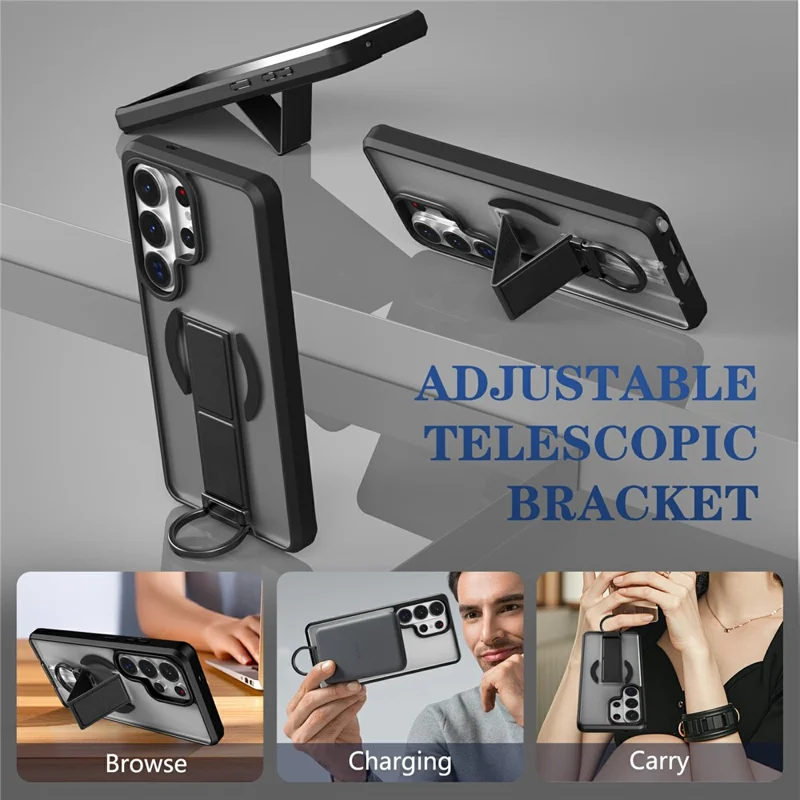 For Samsung Galaxy S25 Ultra Magnetic Case with Folding Kickstand  /  Ring Holder TPU + PC Phone Back Cover - Black