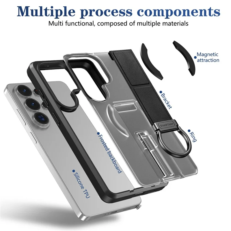 For Samsung Galaxy S25 Ultra Magnetic Case with Folding Kickstand  /  Ring Holder TPU + PC Phone Back Cover - Black