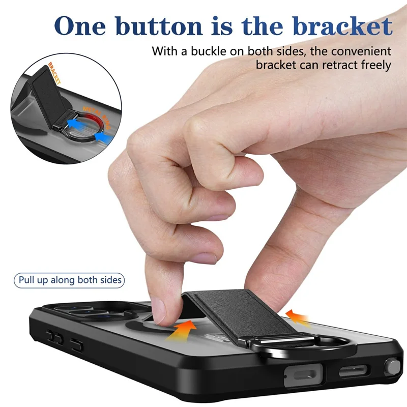 For Samsung Galaxy S25 Ultra Magnetic Case with Folding Kickstand  /  Ring Holder TPU + PC Phone Back Cover - Black
