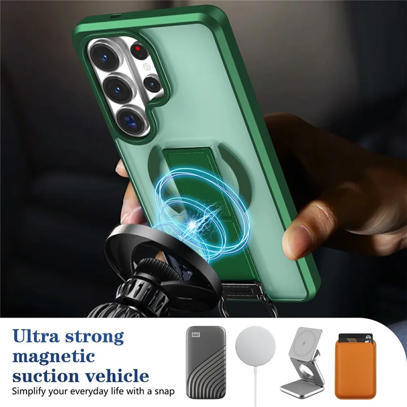 For Samsung Galaxy S25 Ultra Magnetic Case with Folding Kickstand  /  Ring Holder TPU + PC Phone Back Cover - Green