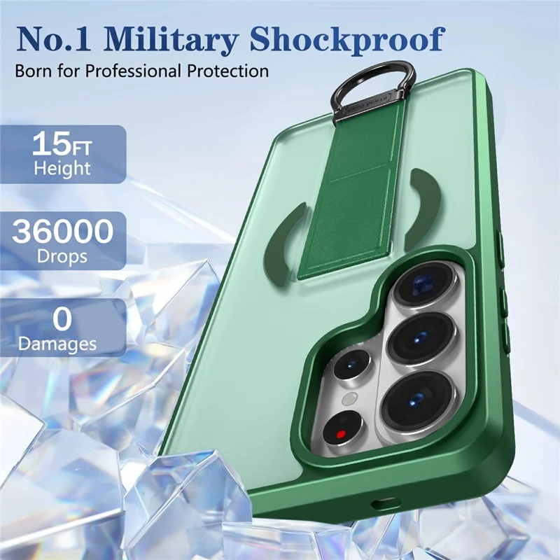 For Samsung Galaxy S25 Ultra Magnetic Case with Folding Kickstand  /  Ring Holder TPU + PC Phone Back Cover - Green