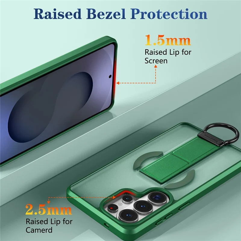 For Samsung Galaxy S25 Ultra Magnetic Case with Folding Kickstand  /  Ring Holder TPU + PC Phone Back Cover - Green