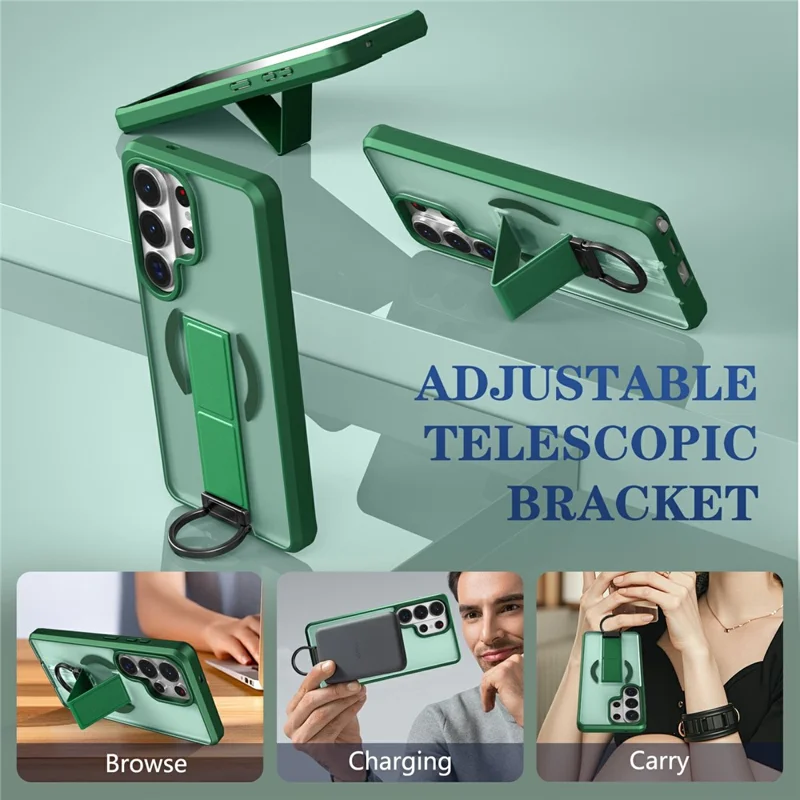 For Samsung Galaxy S25 Ultra Magnetic Case with Folding Kickstand  /  Ring Holder TPU + PC Phone Back Cover - Green