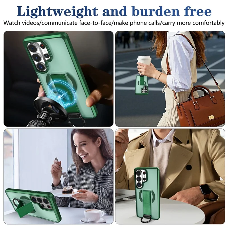 For Samsung Galaxy S25 Ultra Magnetic Case with Folding Kickstand  /  Ring Holder TPU + PC Phone Back Cover - Green