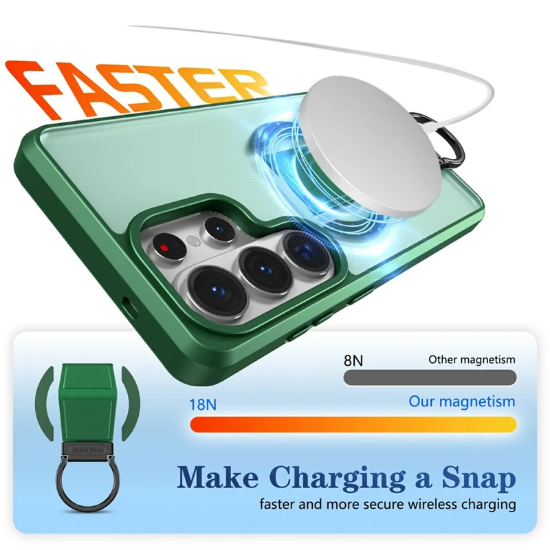 For Samsung Galaxy S25 Ultra Magnetic Case with Folding Kickstand  /  Ring Holder TPU + PC Phone Back Cover - Green