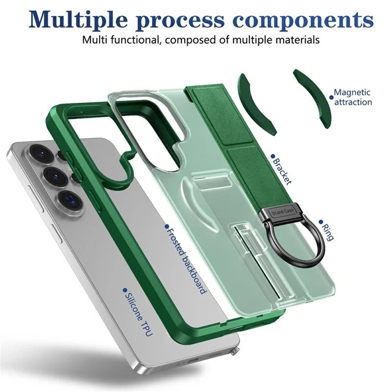 For Samsung Galaxy S25 Ultra Magnetic Case with Folding Kickstand  /  Ring Holder TPU + PC Phone Back Cover - Green